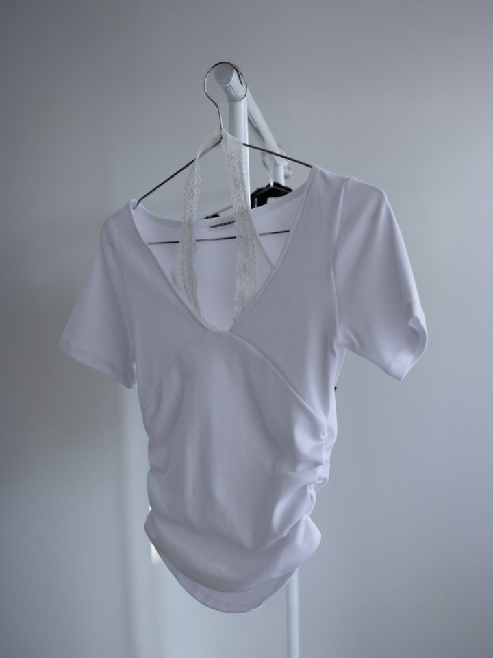 Inssense - Korean Women Fashion - #momslook - Pigment Lace Halter Short Sleeve Top - 4
