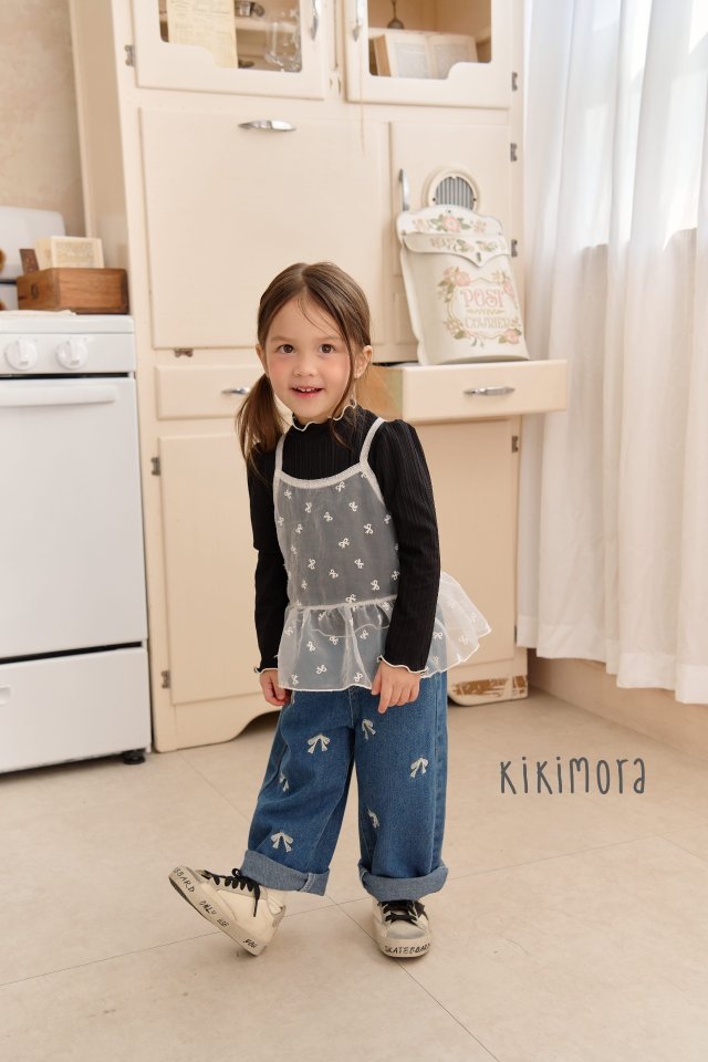 Kikimora - Korean Children Fashion - #kidsshorts - Ribbon Embroidery Denim Pants - 11