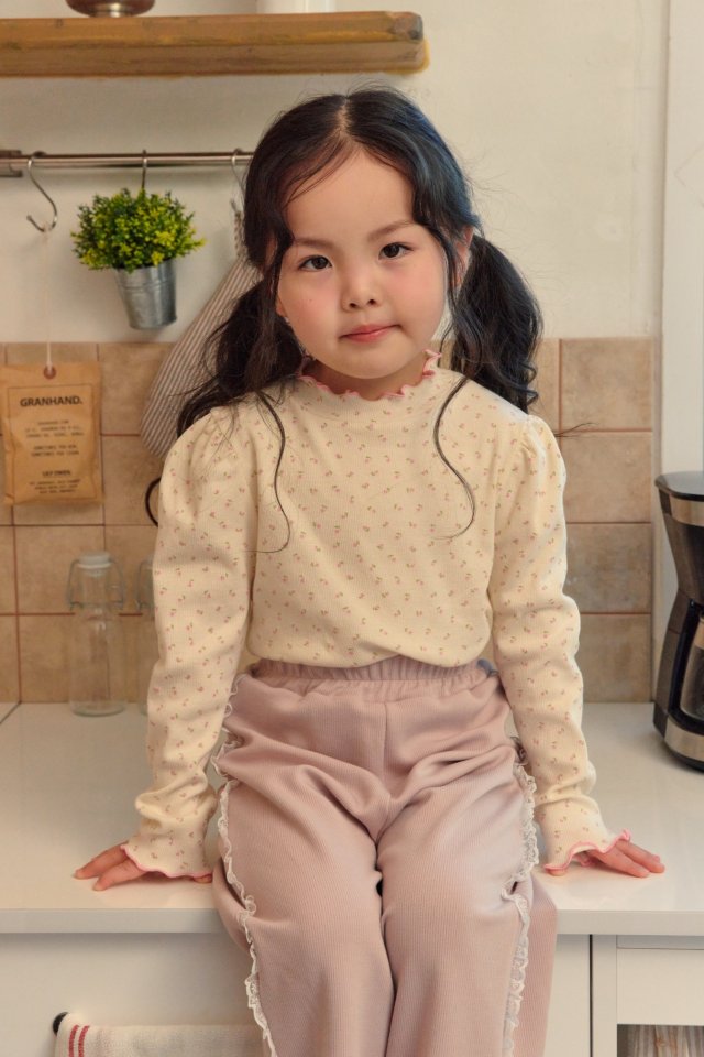 Kikimora - Korean Children Fashion - #kidzfashiontrend - Flower Ribbed Tee - 11