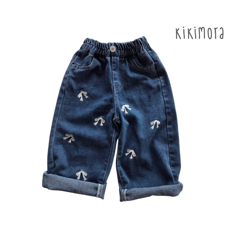 Kikimora - Korean Children Fashion - #littlefashionista - Ribbon Embroidery Denim Pants