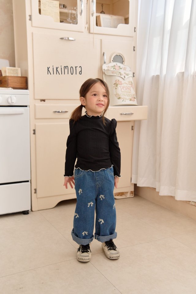 Kikimora - Korean Children Fashion - #minifashionista - Ribbon Embroidery Denim Pants - 4