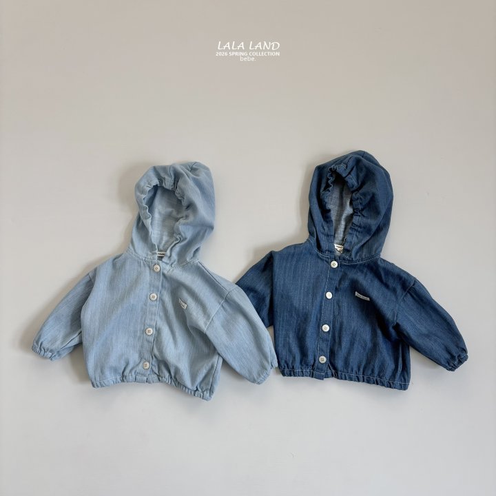 Lalaland - Korean Baby Fashion - #babyoutfit - Bebe Denim Shirring Hoodie