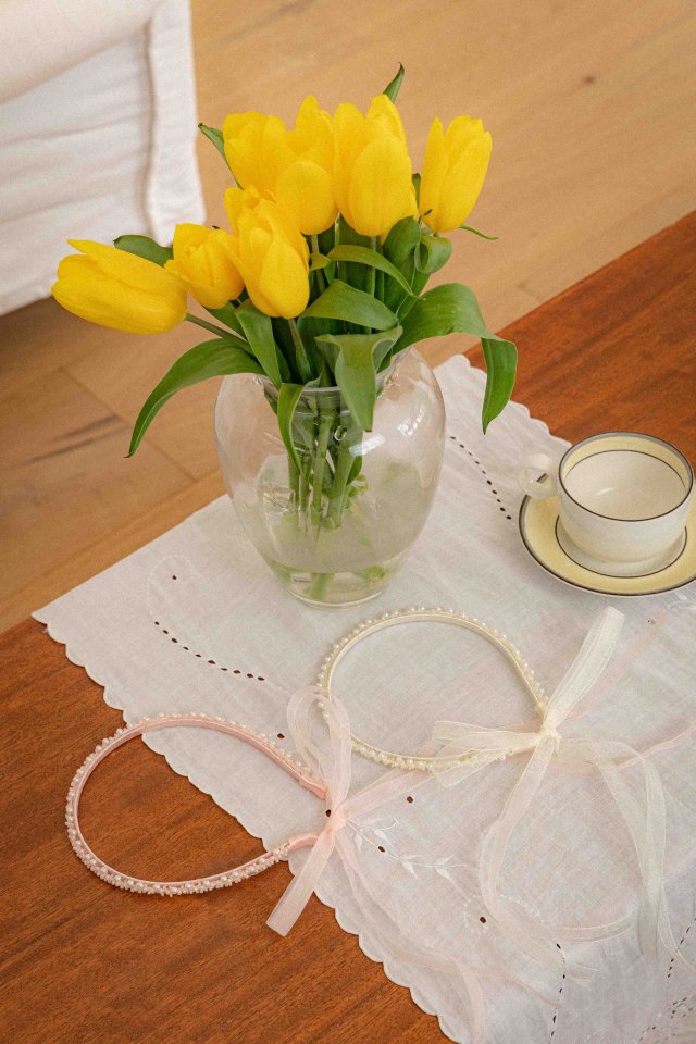 Lenua - Korean Children Fashion - #kidsstore - Pearl Ribbon Hair Band - 9