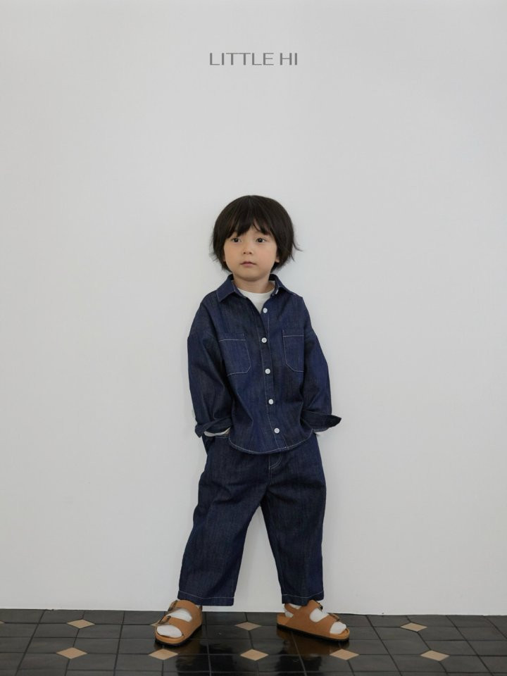 Little Hi - Korean Children Fashion - #childofig - Slub Denim Shirt (Dark Denim) - 9