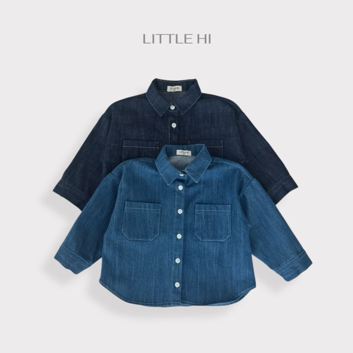 Little Hi - Korean Children Fashion - #kidsstore - Slub Denim Shirt (Medium Denim) - 2