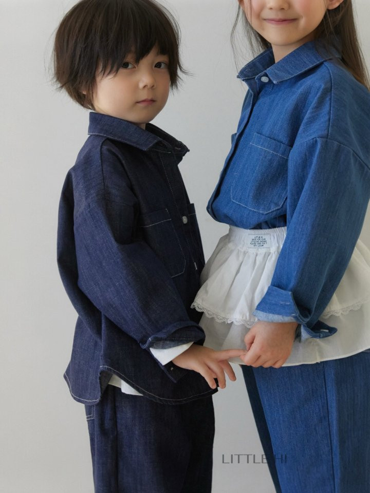 Little Hi - Korean Children Fashion - #magicofchildhood - Slub Denim Shirt (Medium Denim) - 6
