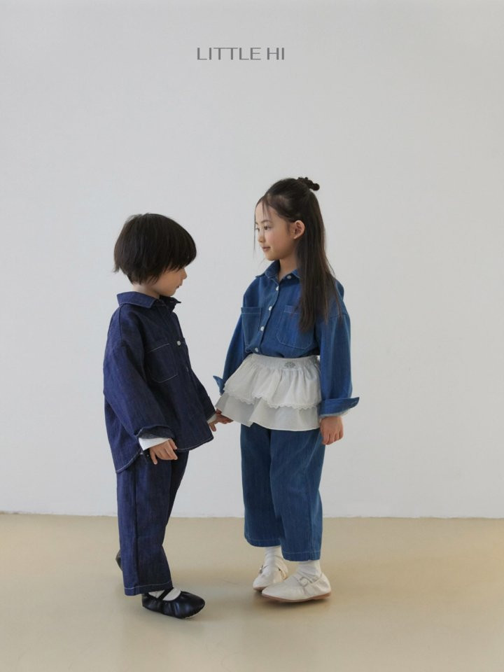 Little Hi - Korean Children Fashion - #prettylittlegirls - Slub Denim Shirt (Medium Denim) - 8