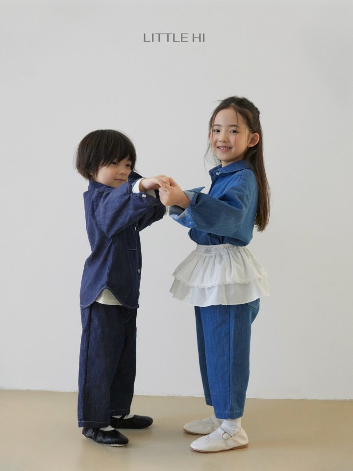 Little Hi - Korean Children Fashion - #prettylittlegirls - Slub Denim Shirt (Dark Denim) - 7