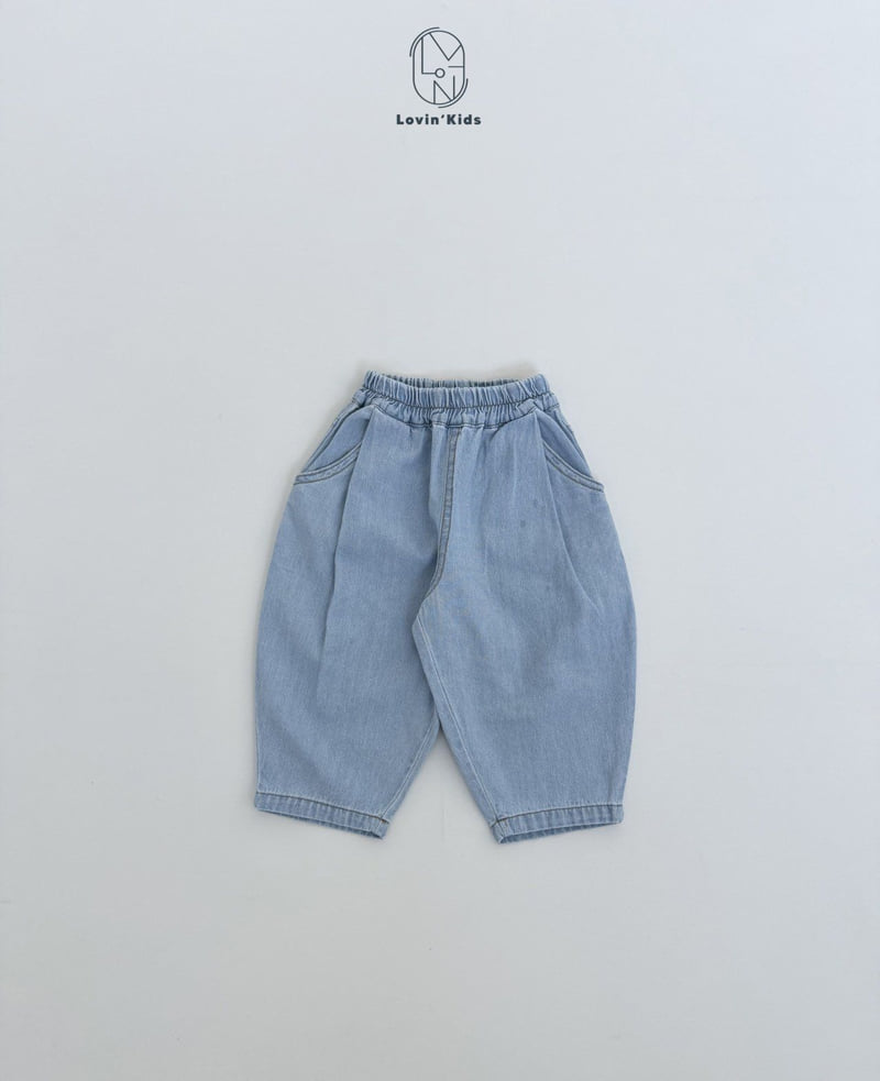 Lovin - Korean Baby Fashion - #babyootd - Pleated Baggy Denim Pants - 5
