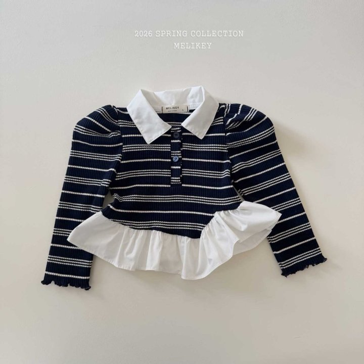 Melikey - Korean Children Fashion - #Kfashion4kids - Diagonal Frill Collar Tee - 3
