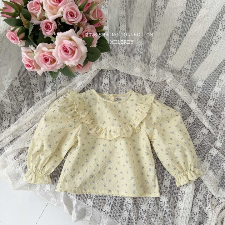 Melikey - Korean Children Fashion - #childofig - Round Frill Blouse (Yellow Flower)
