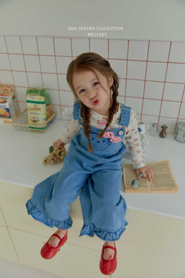 Melikey - Korean Children Fashion - #childrensboutique - Kitty Overalls (Ribbon Set) - 12