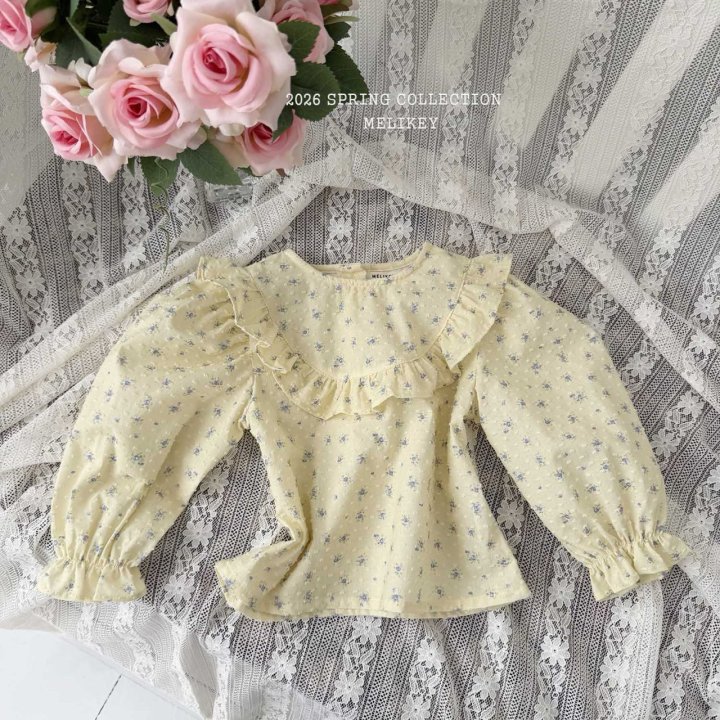 Melikey - Korean Children Fashion - #childrensboutique - Round Frill Blouse (Yellow Flower) - 3