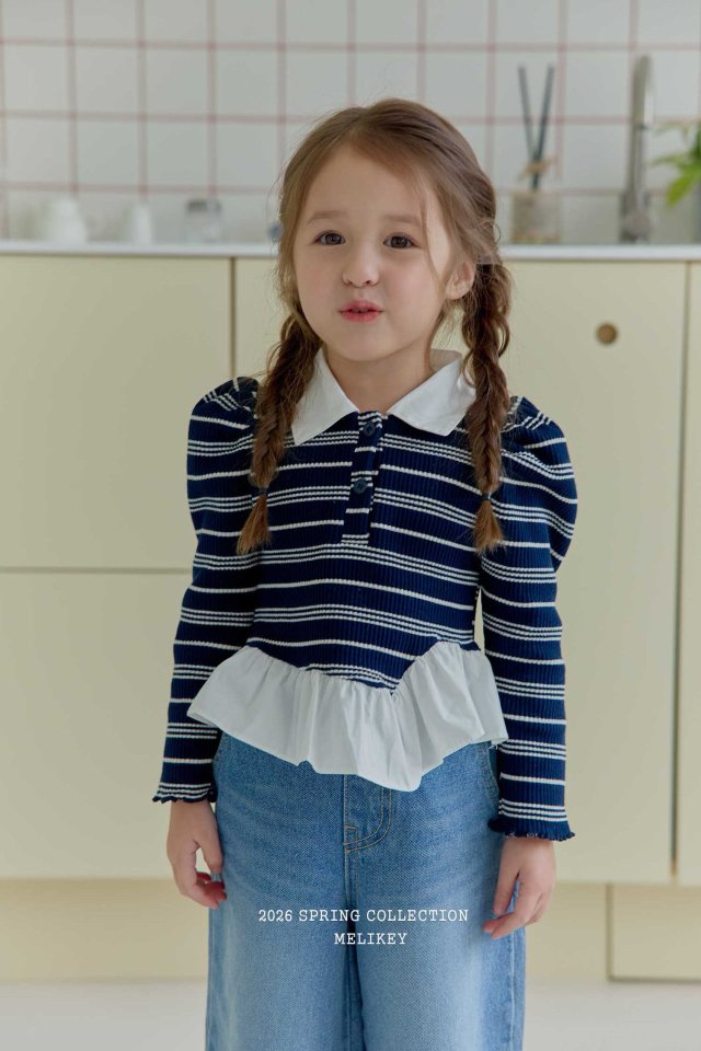 Melikey - Korean Children Fashion - #childrensboutique - Diagonal Frill Collar Tee - 10