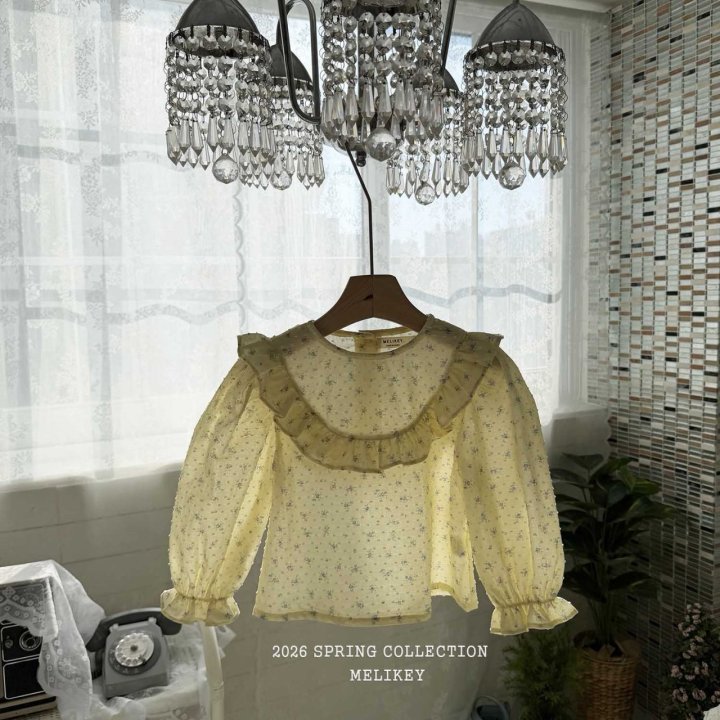 Melikey - Korean Children Fashion - #childrensboutique - Round Frill Blouse (Yellow Flower) - 4