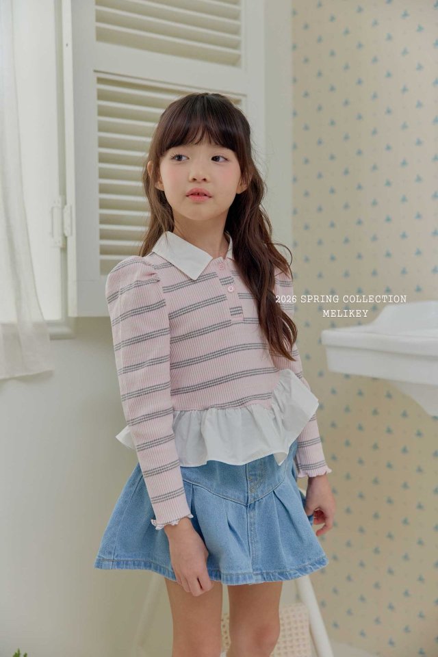 Melikey - Korean Children Fashion - #designkidswear - Diagonal Frill Collar Tee - 11