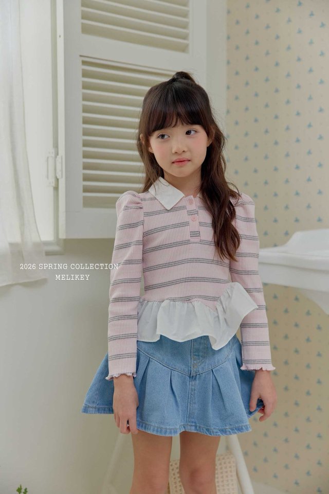 Melikey - Korean Children Fashion - #discoveringself - Diagonal Frill Collar Tee - 12