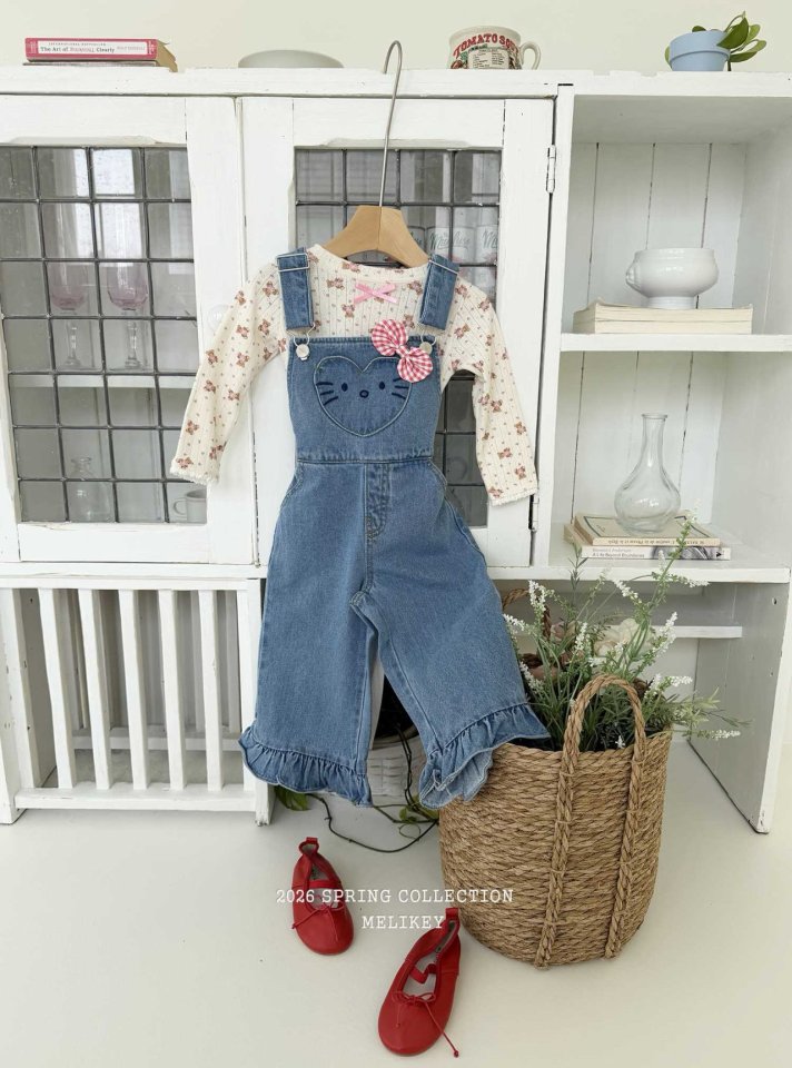 Melikey - Korean Children Fashion - #fashionkids - Kitty Overalls (Ribbon Set)