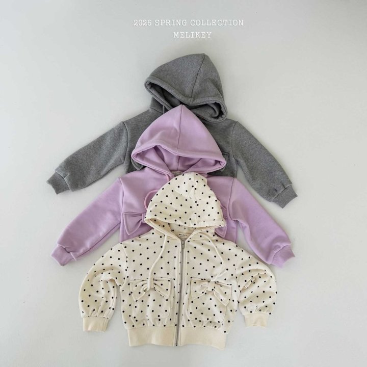 Melikey - Korean Children Fashion - #kidsshorts - Ribbon Pocket Hood Zip-Up
