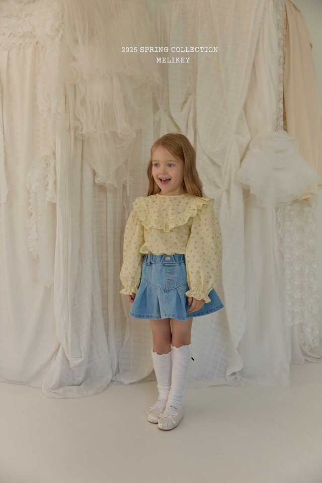 Melikey - Korean Children Fashion - #kidsshorts - Lotte Pleated Skirt (Light Denim) - 8