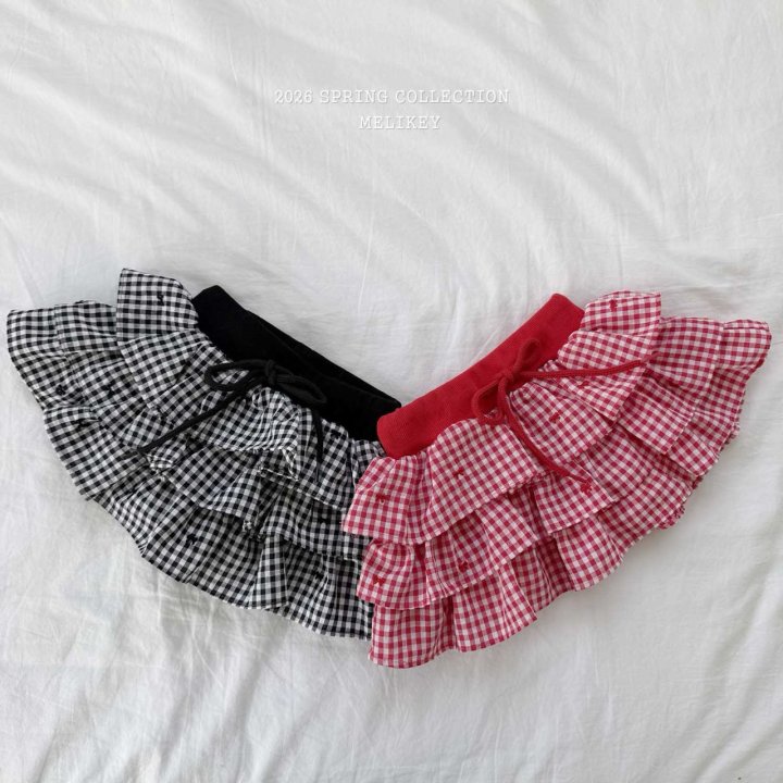 Melikey - Korean Children Fashion - #kidsstore - Check Ribbon Tiered Skirt - 3