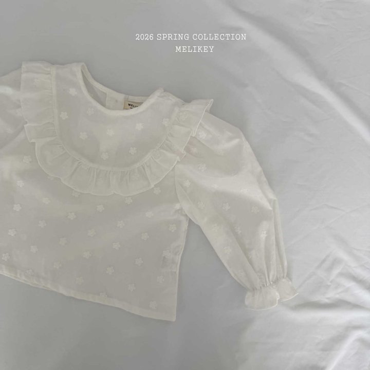 Melikey - Korean Children Fashion - #kidzfashiontrend - Round Frill Blouse (Ivory Flower) - 3