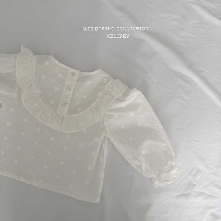 Melikey - Korean Children Fashion - #littlefashionista - Round Frill Blouse (Ivory Flower) - 5