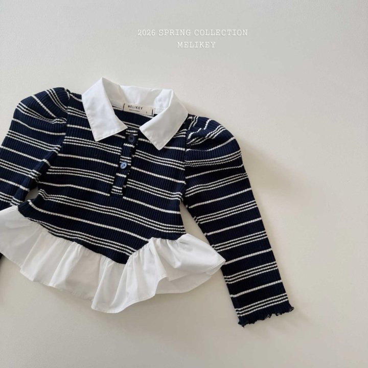 Melikey - Korean Children Fashion - #Kfashion4kids - Diagonal Frill Collar Tee - 4