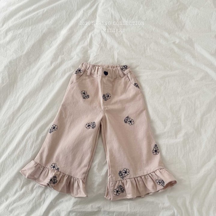 Melikey - Korean Children Fashion - #stylishchildhood - Floral Embroidered Pants - 6