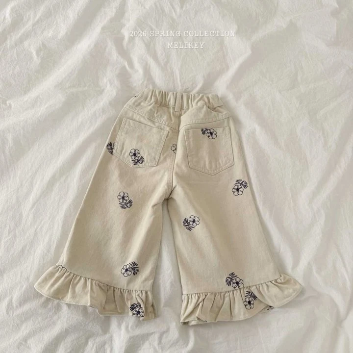 Melikey - Korean Children Fashion - #toddlerclothing - Floral Embroidered Pants - 5