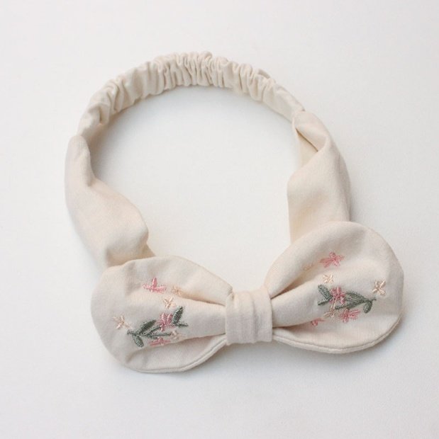 Miso - Korean Baby Fashion - #babyfever - Flower Embroidered Hair Band (Bebe) - 2