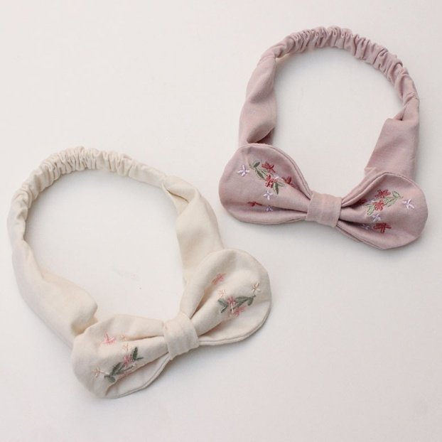 Miso - Korean Baby Fashion - #babygirlfashion - Flower Embroidered Hair Band (Bebe) - 4