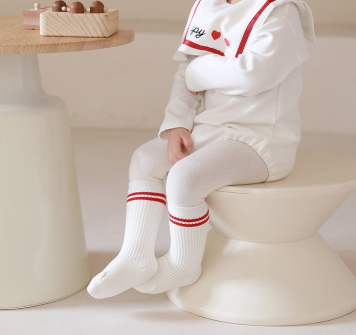 Miso - Korean Baby Fashion - #onlinebabyboutique - Fine Rib Double Line Half Socks - 3