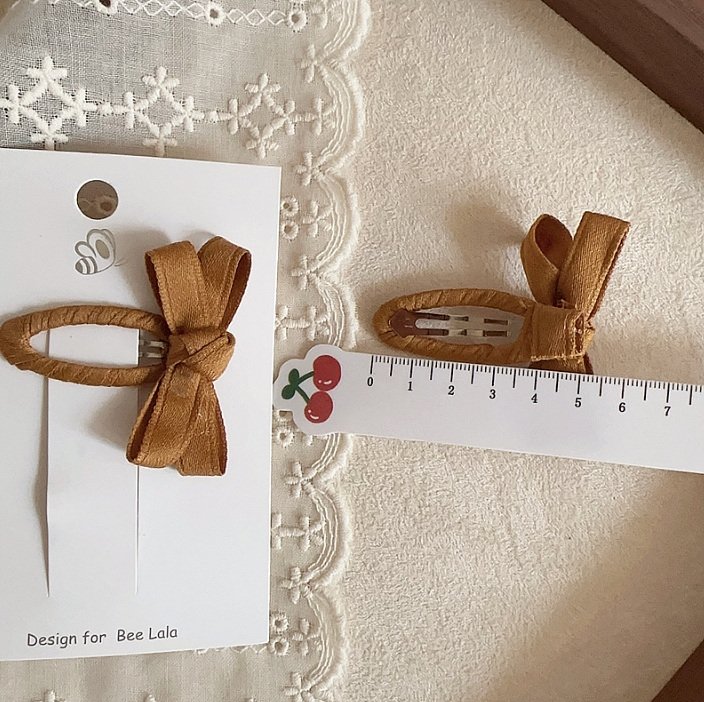 Miso - Korean Children Fashion - #stylishchildhood - Brown Tone Ribbon Snap Hair Clip - 4