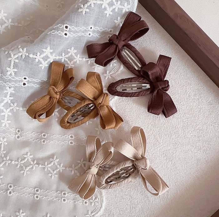 Miso - Korean Children Fashion - #childrensboutique - Brown Tone Ribbon Snap Hair Clip - 5