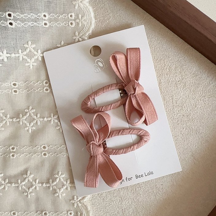Miso - Korean Children Fashion - #kidsshorts - Brown Tone Ribbon Snap Hair Clip - 9