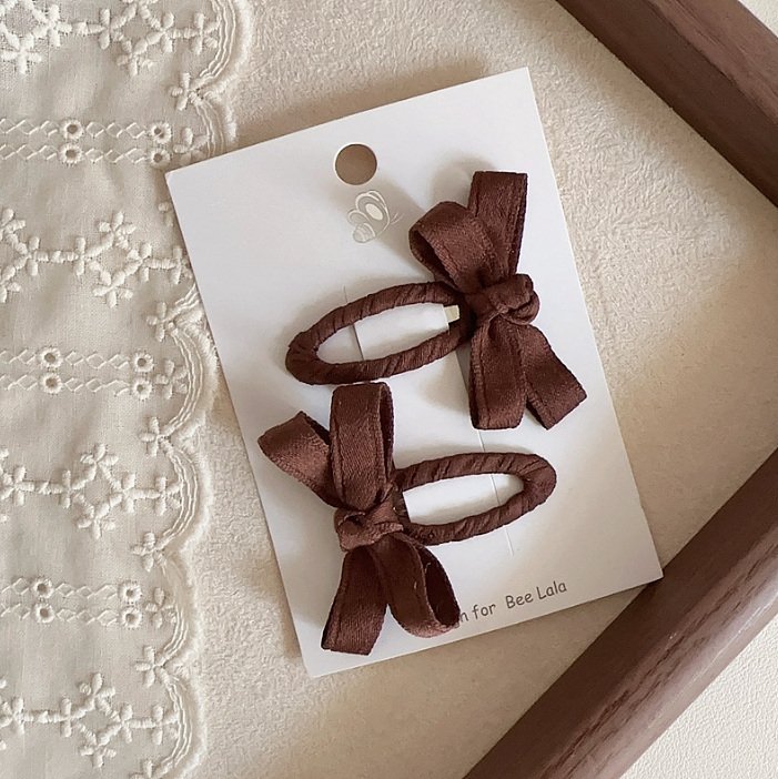 Miso - Korean Children Fashion - #kidsstore - Brown Tone Ribbon Snap Hair Clip - 10