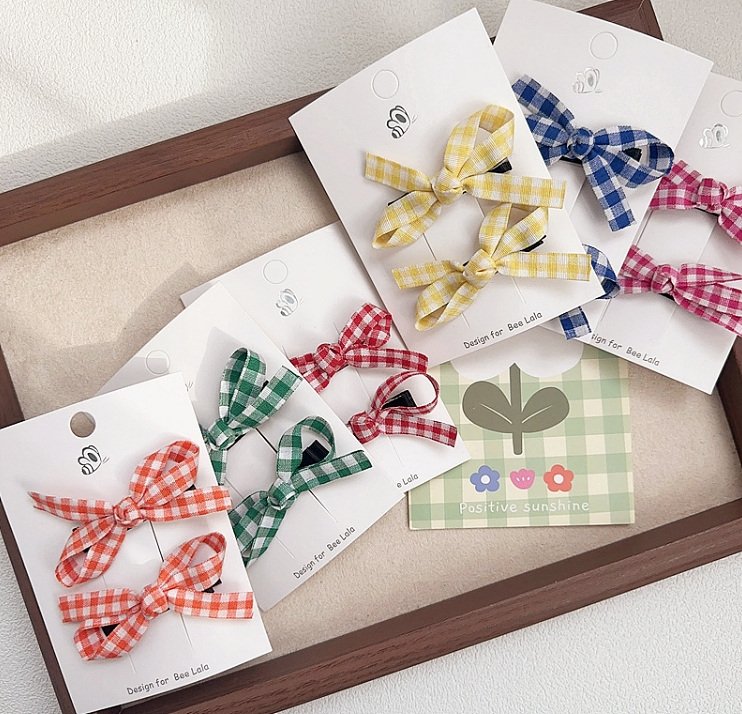 Miso - Korean Children Fashion - #littlefashionista - Check Ribbon Hair Claw Clip - 2