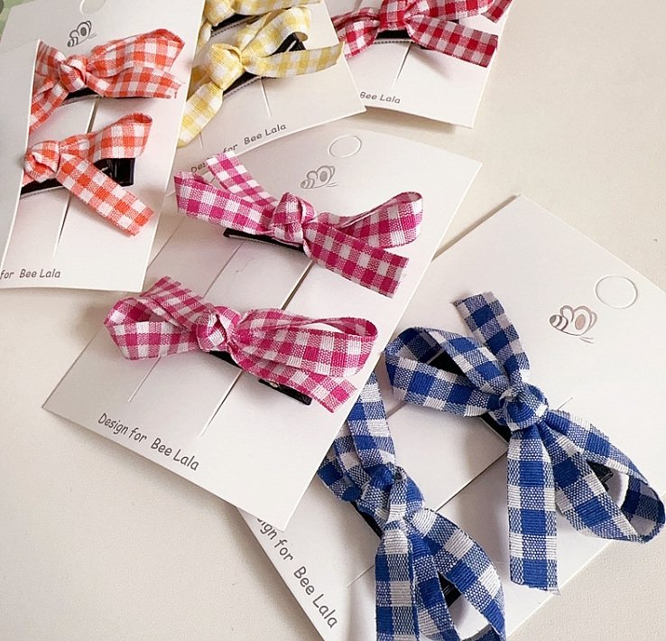 Miso - Korean Children Fashion - #prettylittlegirls - Check Ribbon Hair Claw Clip - 5
