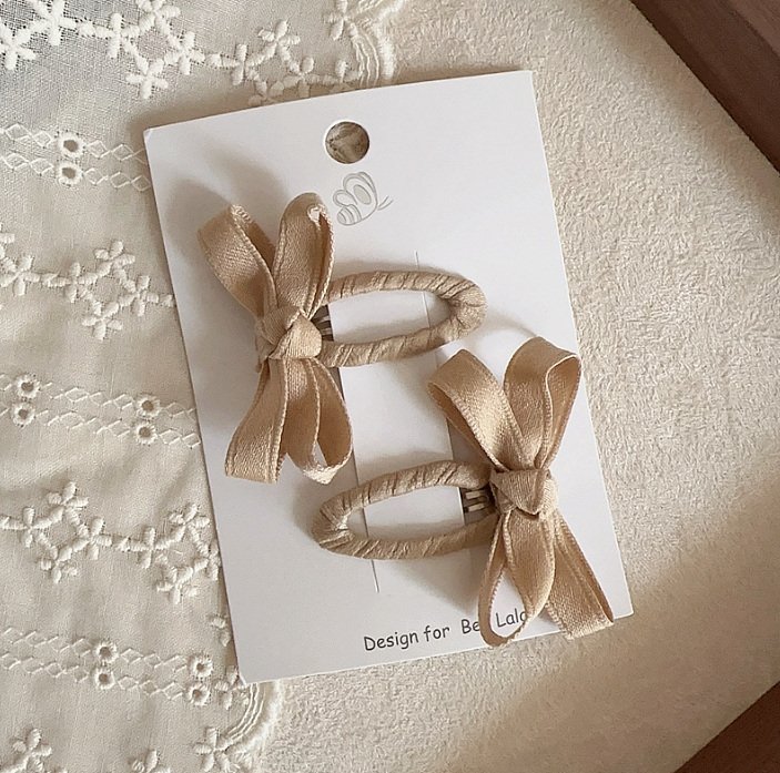 Miso - Korean Children Fashion - #stylishchildhood - Brown Tone Ribbon Snap Hair Clip - 3
