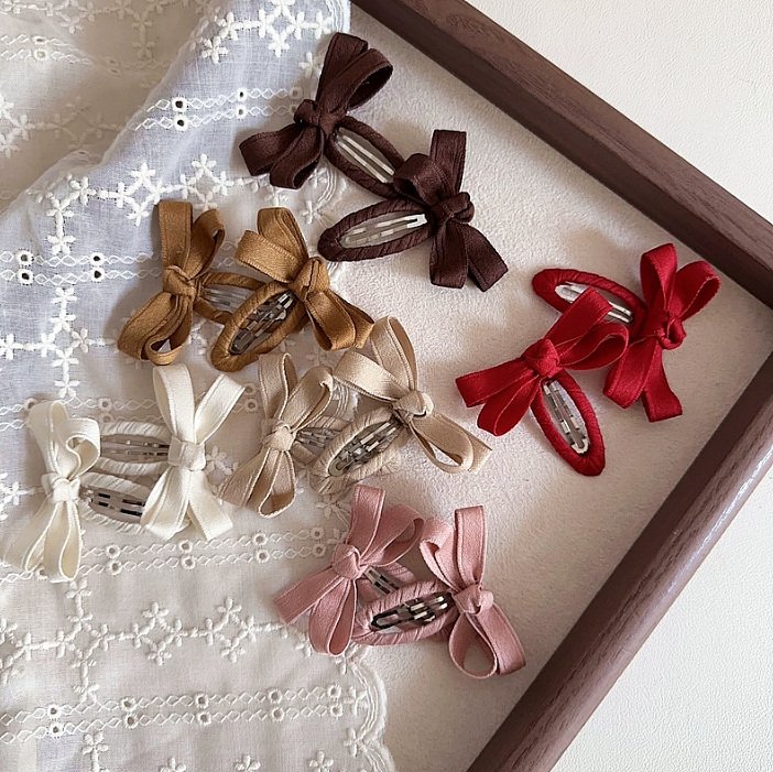 Miso - Korean Children Fashion - #todddlerfashion - Brown Tone Ribbon Snap Hair Clip