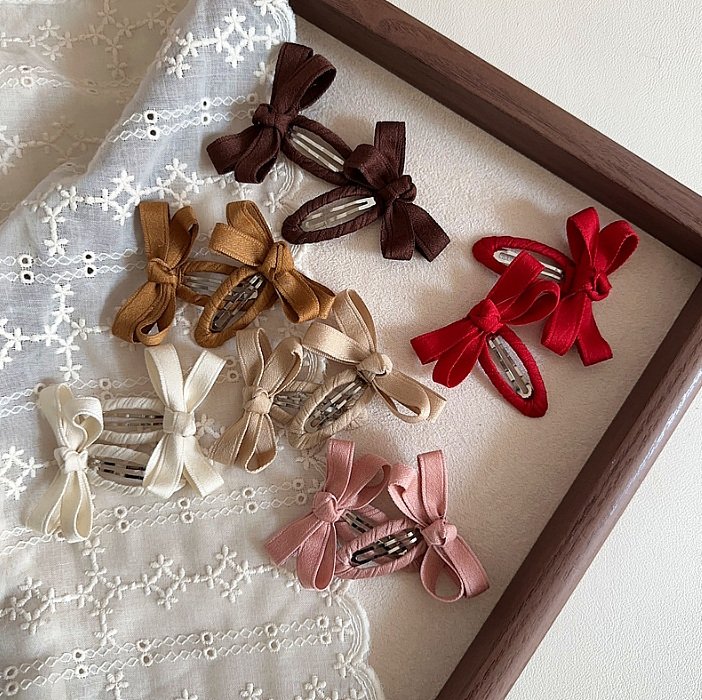 Miso - Korean Children Fashion - #toddlerclothing - Brown Tone Ribbon Snap Hair Clip - 2