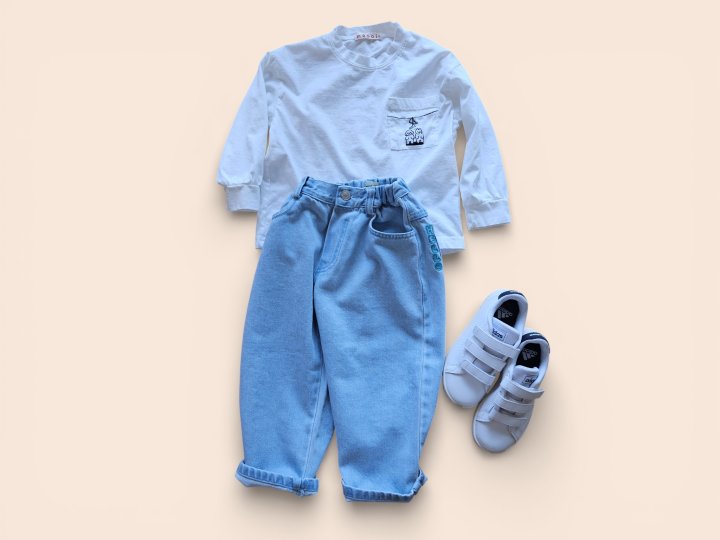 Mooi Store - Korean Children Fashion - #magicofchildhood - Hello Light Blue Denim Pants - 4