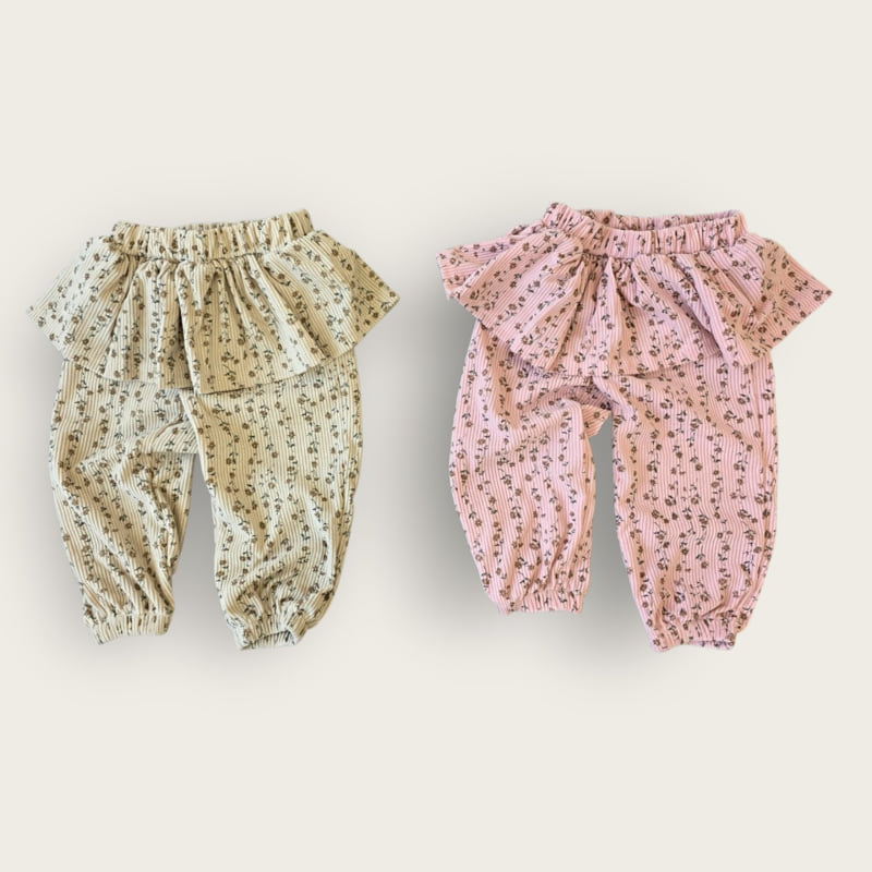 Moran - Korean Children Fashion - #childrensboutique - Floral Frill Jogger Pants