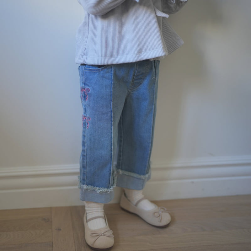 Neneru - Korean Baby Fashion - #babyoninstagram - Coco Ribbon Denim Pants - 2