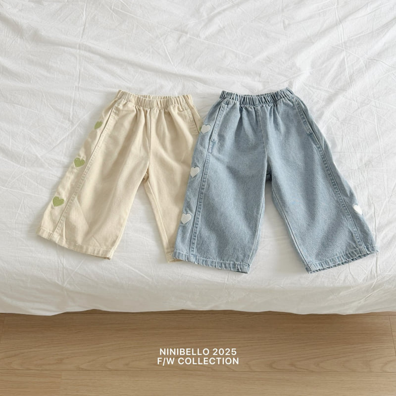 Heart Embroidered Panel Pants (Light Denim) by Ninibello for Child - view 1