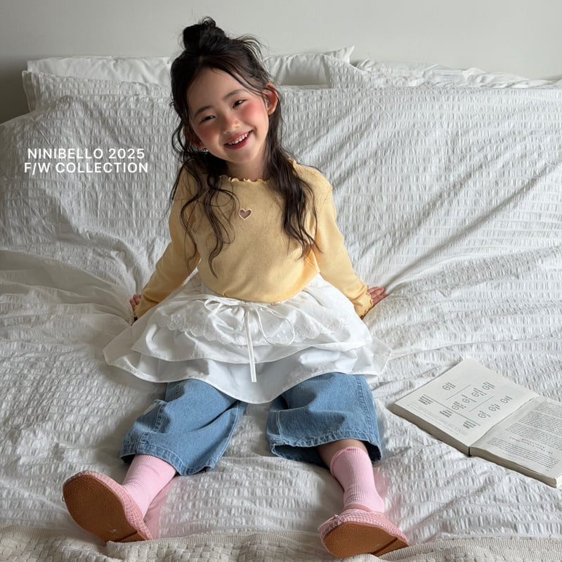 Heart Embroidered Panel Pants (Light Denim) by Ninibello for Child - view 6