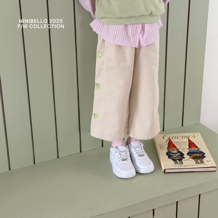 Ninibello - Korean Children Fashion - #todddlerfashion - Heart Embroidered Panel Pants - 6