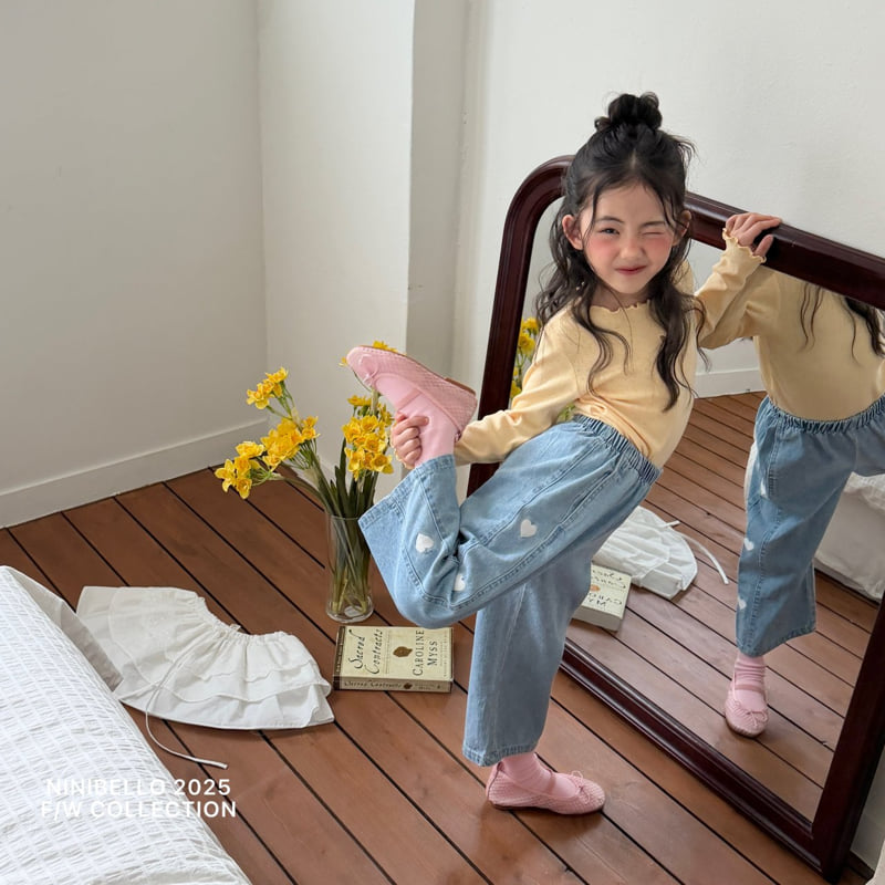 Heart Embroidered Panel Pants (Light Denim) by Ninibello for Child - view 8
