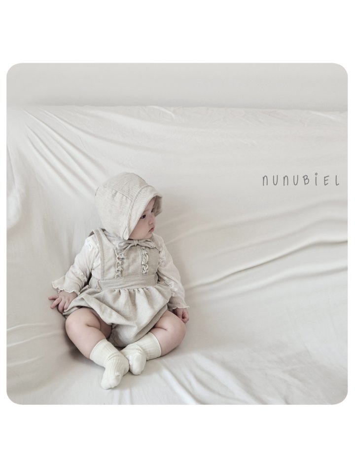 Nunubiel - Korean Baby Fashion - #babyoutfit - Twill Romper Bonnet Set - 12